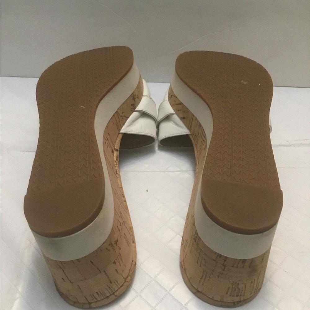 Michael Kors White Slide Wedge Sandals with Silver Logo - Picture 10 of 16